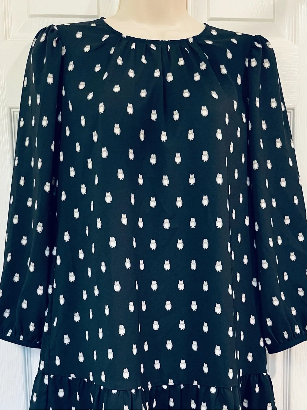 Kate Spade Hoot Night Owl Shift Dress Designer Midi Dark Navy/Black White & Gray